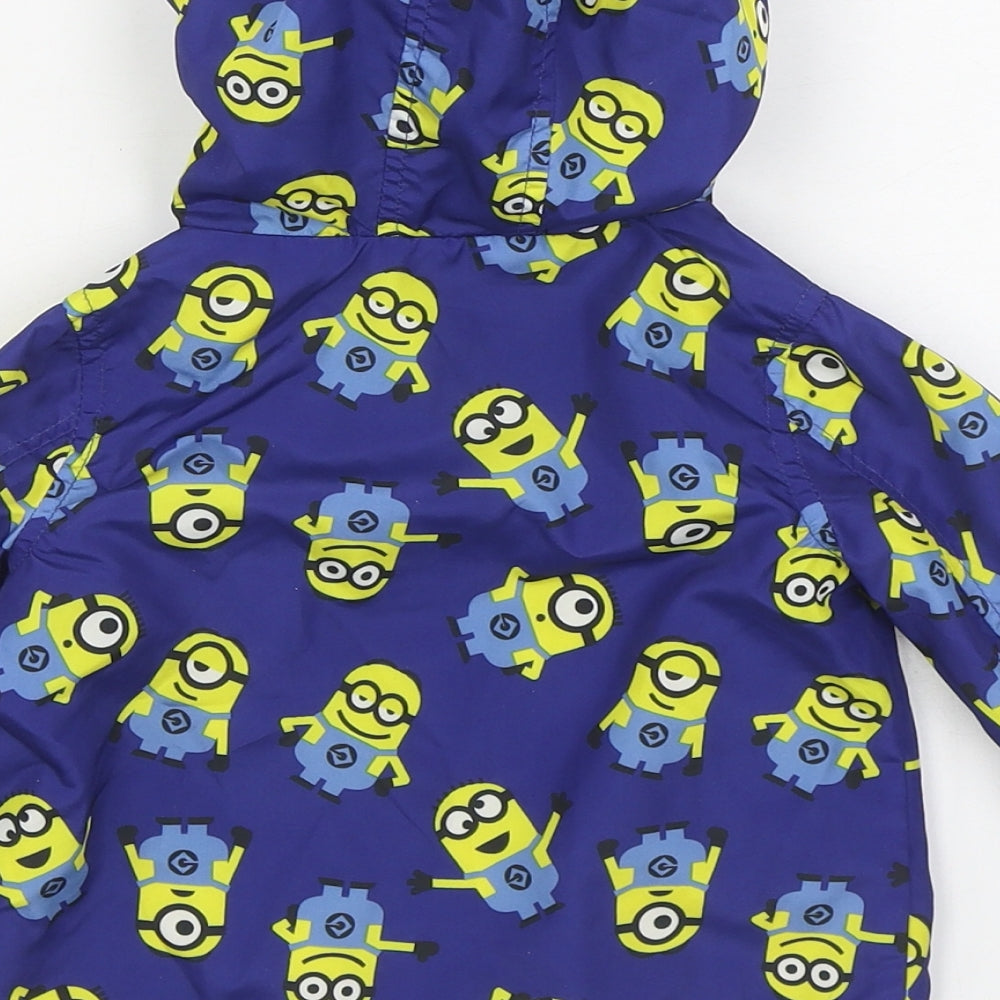 Despicable Me Boys Blue Geometric  Rain Coat Coat Size 3-6 Months   Zip - Minions