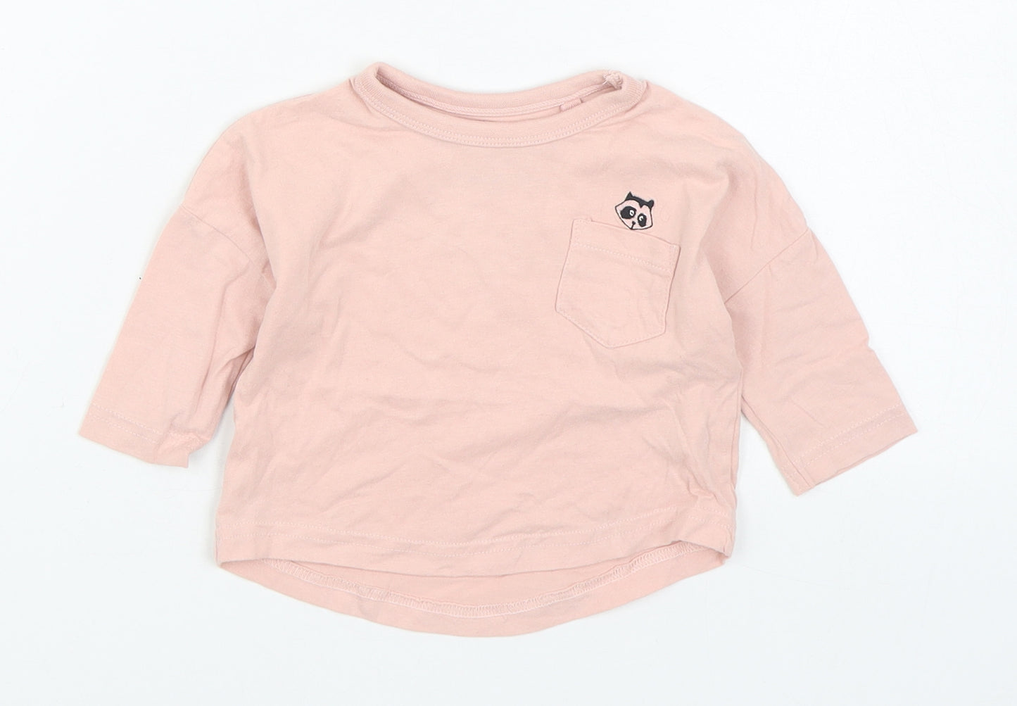 NEXT Girls Pink  Cotton Basic T-Shirt Size 3-6 Months Round Neck Pullover