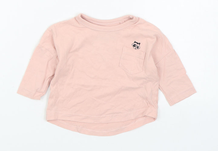 NEXT Girls Pink  Cotton Basic T-Shirt Size 3-6 Months Round Neck Pullover