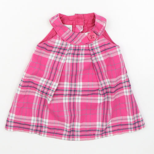 NEXT Girls Pink Plaid Cotton Trapeze & Swing  Size 3-6 Months  Round Neck Button