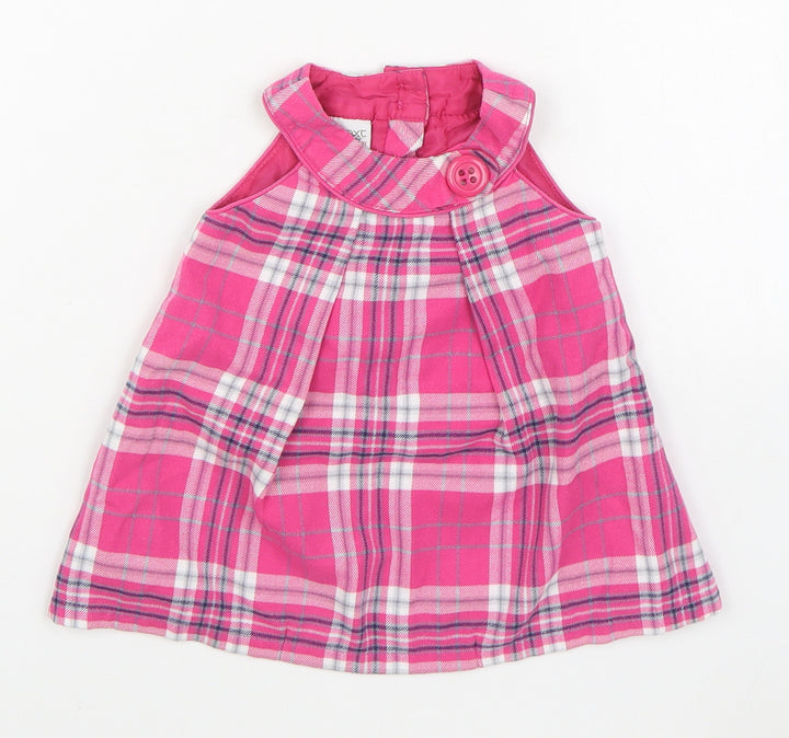 NEXT Girls Pink Plaid Cotton Trapeze & Swing Size 3-6 Months Round Neck Button