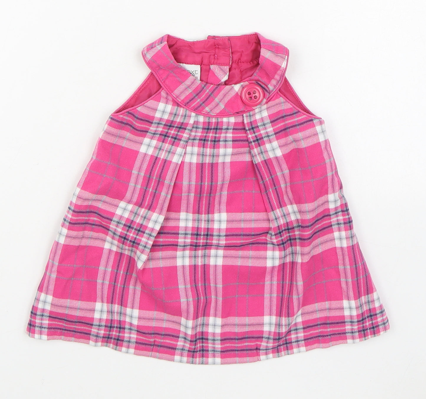 NEXT Girls Pink Plaid Cotton Trapeze & Swing  Size 3-6 Months  Round Neck Button