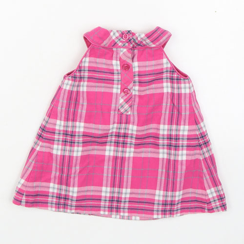 NEXT Girls Pink Plaid Cotton Trapeze & Swing  Size 3-6 Months  Round Neck Button