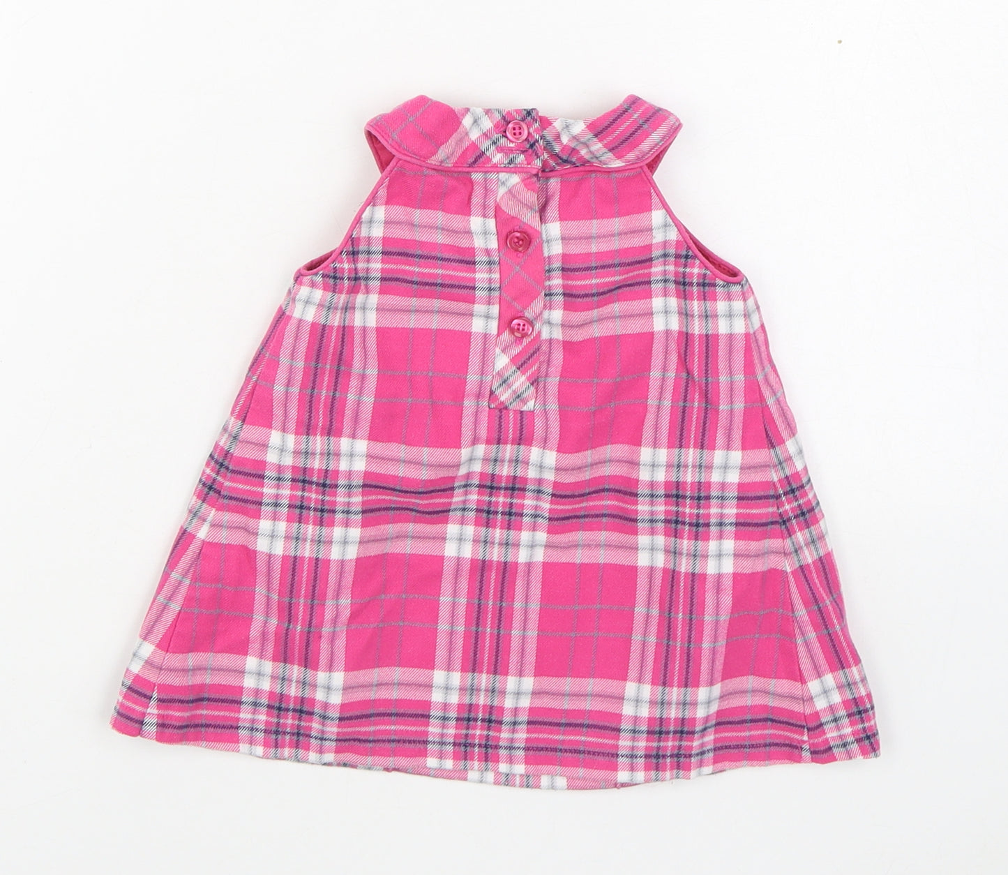 NEXT Girls Pink Plaid Cotton Trapeze & Swing  Size 3-6 Months  Round Neck Button