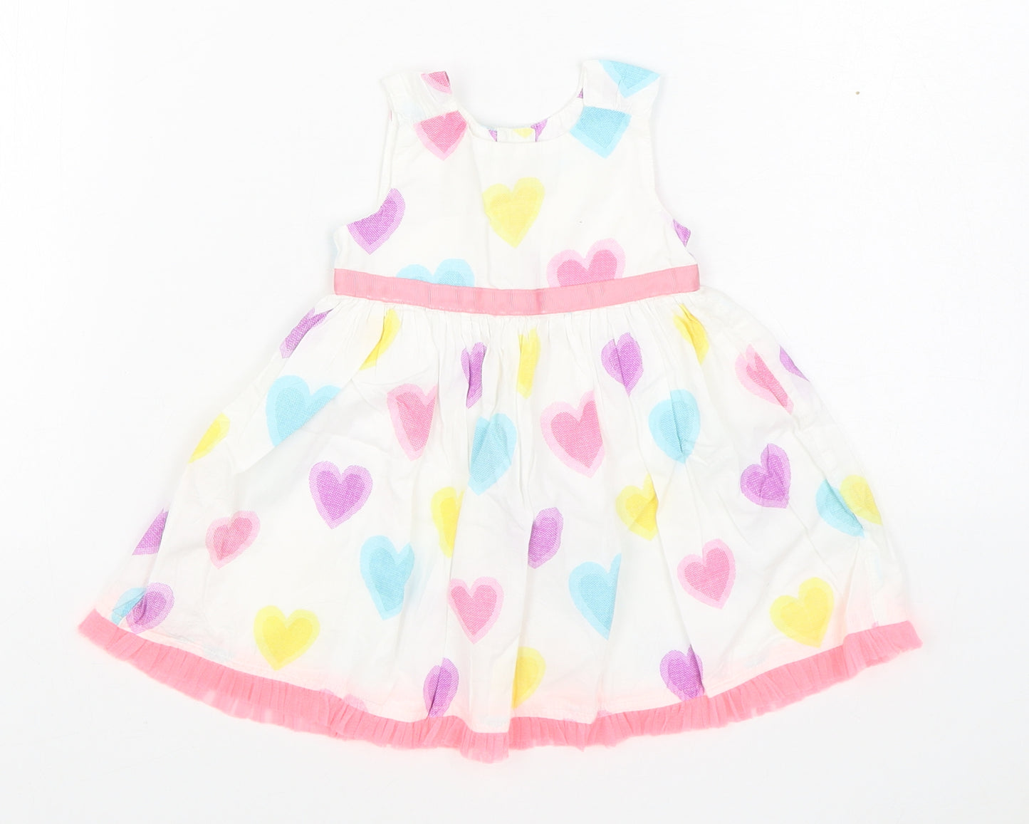 Marks and Spencer Girls White Geometric 100% Cotton Skater Dress  Size 3-6 Months  Round Neck Button
