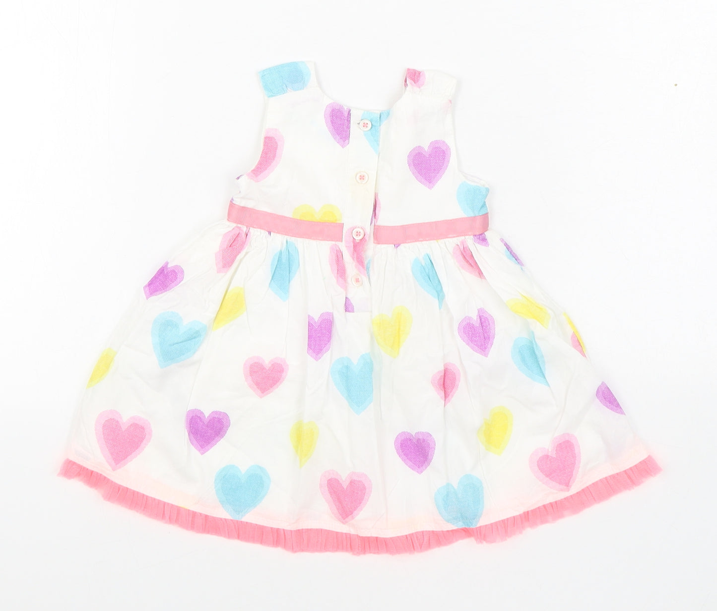 Marks and Spencer Girls White Geometric 100% Cotton Skater Dress  Size 3-6 Months  Round Neck Button