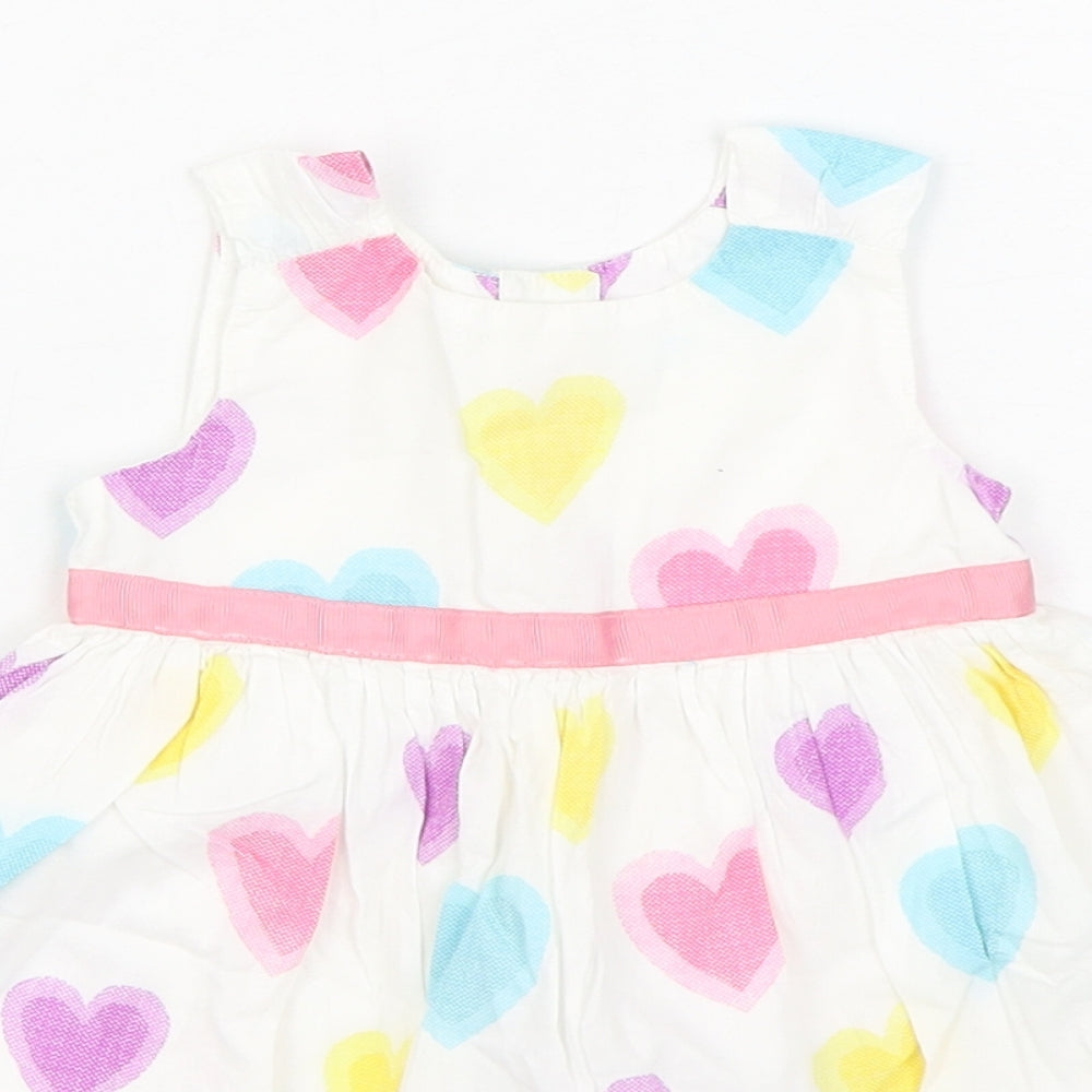 Marks and Spencer Girls White Geometric 100% Cotton Skater Dress  Size 3-6 Months  Round Neck Button