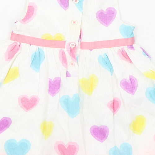 Marks and Spencer Girls White Geometric 100% Cotton Skater Dress  Size 3-6 Months  Round Neck Button