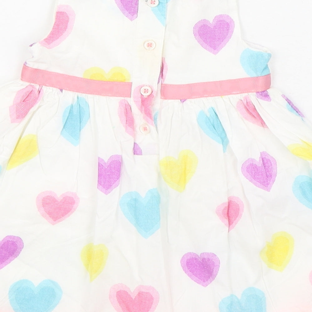 Marks and Spencer Girls White Geometric 100% Cotton Skater Dress  Size 3-6 Months  Round Neck Button