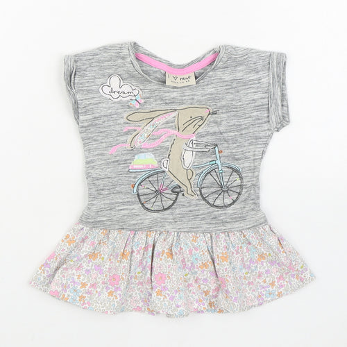 NEXT Girls Grey  100% Cotton T-Shirt Dress  Size 3-6 Months  Round Neck Pullover