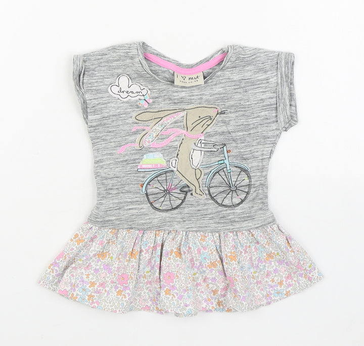 NEXT Girls Grey 100% Cotton T-Shirt Dress Size 3-6 Months Round Neck Pullover