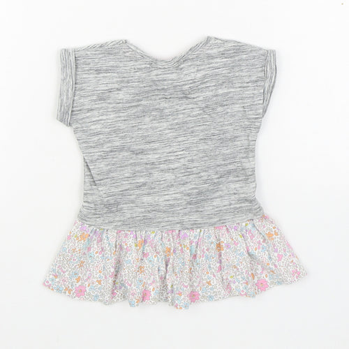 NEXT Girls Grey  100% Cotton T-Shirt Dress  Size 3-6 Months  Round Neck Pullover