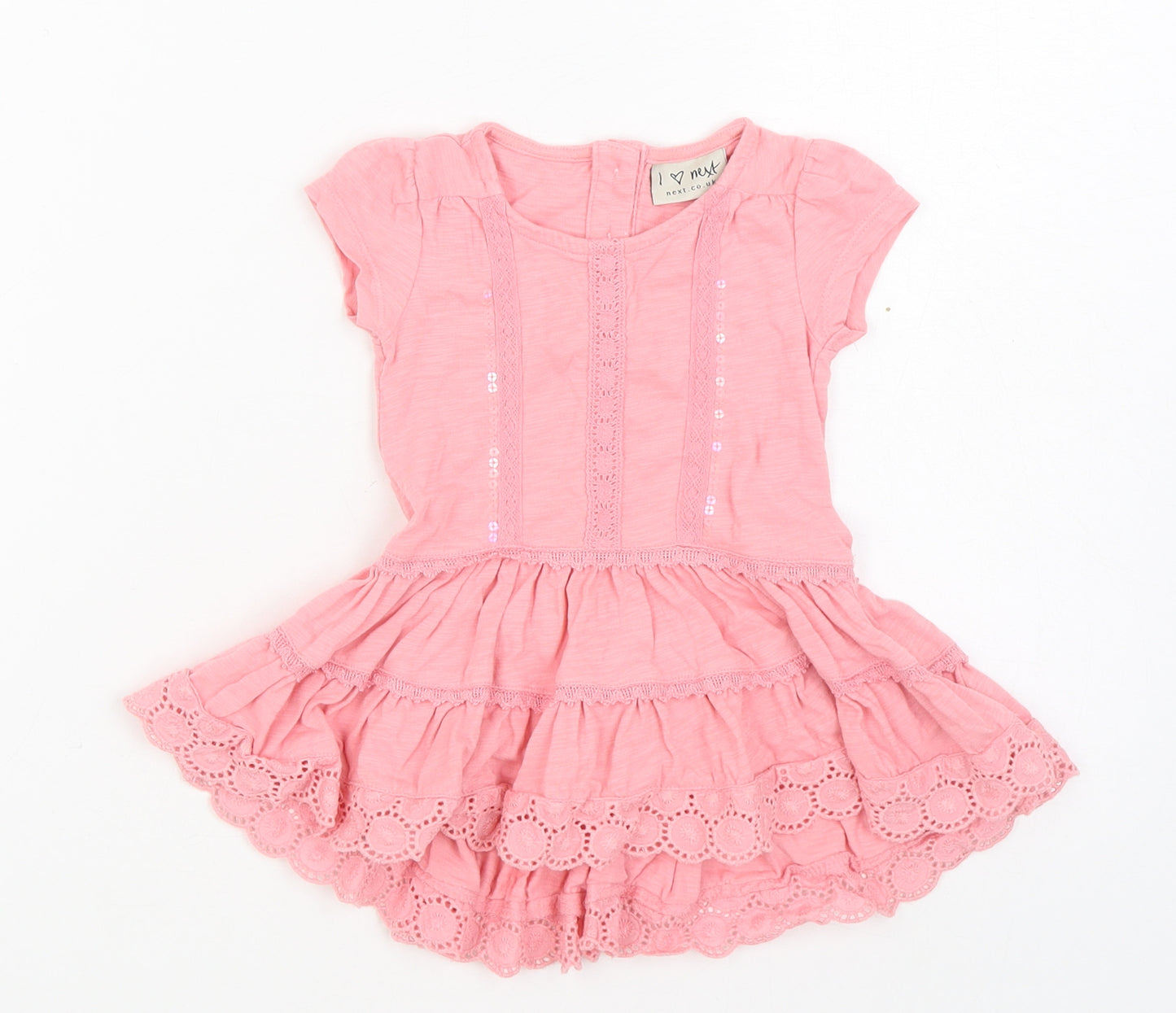 NEXT Girls Pink  100% Cotton Skater Dress  Size 3-6 Months  Round Neck Button