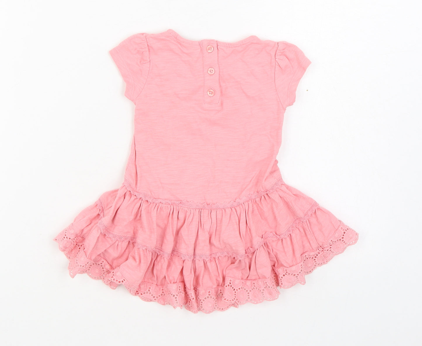 NEXT Girls Pink  100% Cotton Skater Dress  Size 3-6 Months  Round Neck Button