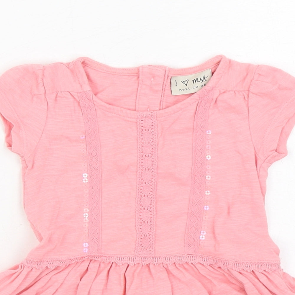NEXT Girls Pink  100% Cotton Skater Dress  Size 3-6 Months  Round Neck Button