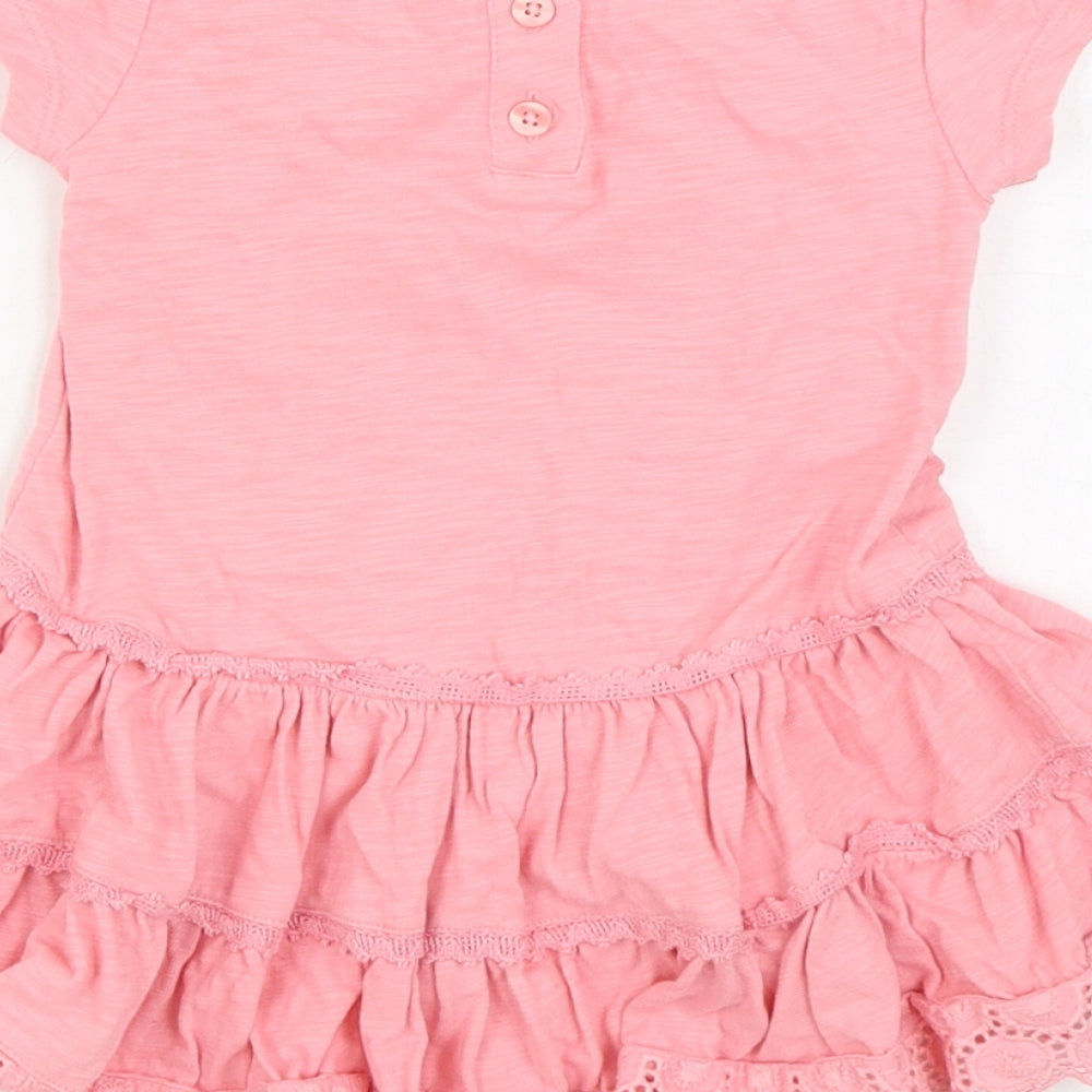 NEXT Girls Pink  100% Cotton Skater Dress  Size 3-6 Months  Round Neck Button