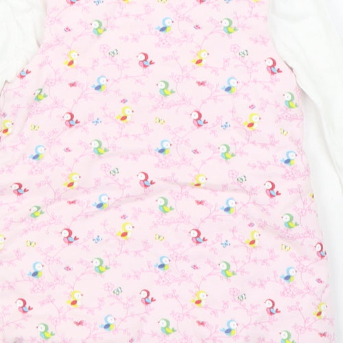 Mini Club Girls Pink Geometric Cotton Pinafore/Dungaree Dress  Size 3-6 Months  Round Neck Button - 2 Piece set