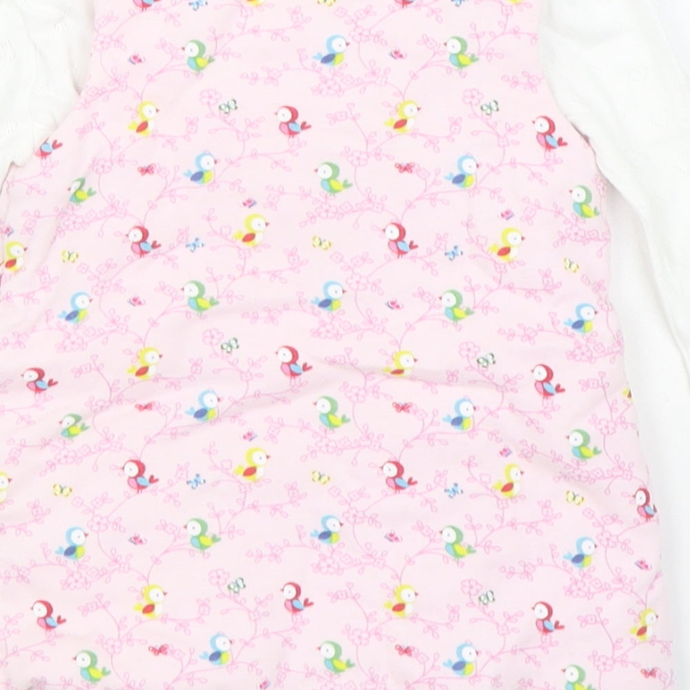 Mini Club Girls Pink Geometric Cotton Pinafore/Dungaree Dress  Size 3-6 Months  Round Neck Button - 2 Piece set