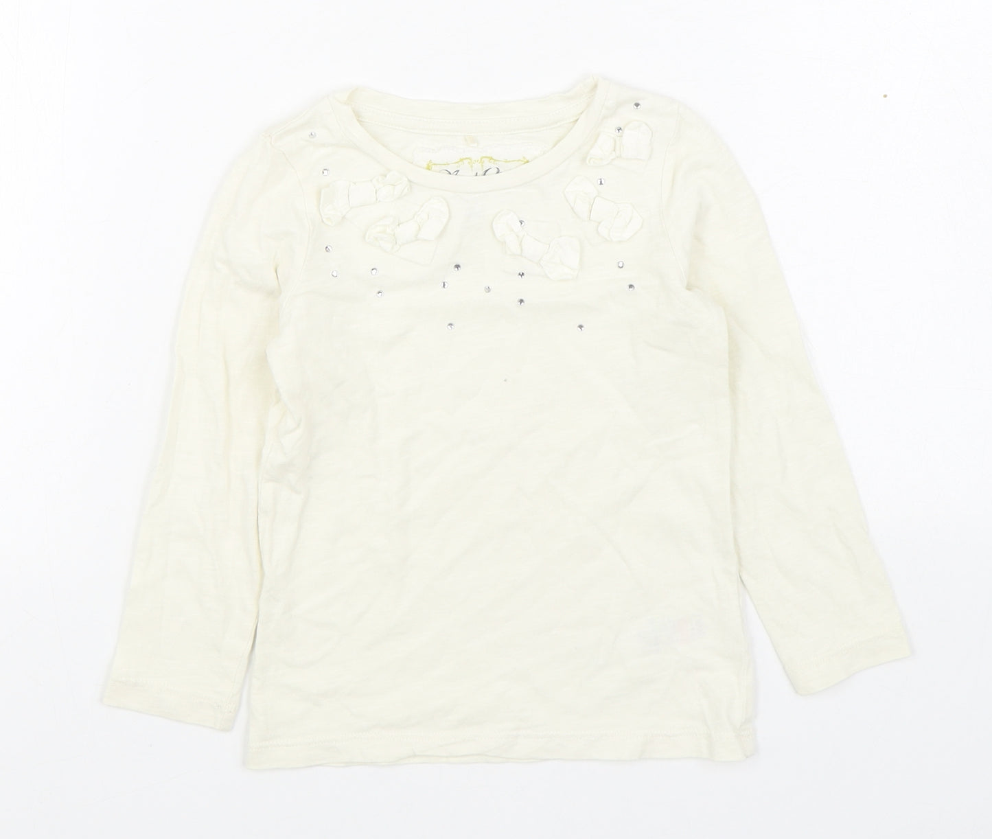 NEXT Girls Ivory  100% Cotton Basic T-Shirt Size 3 Years Boat Neck Pullover