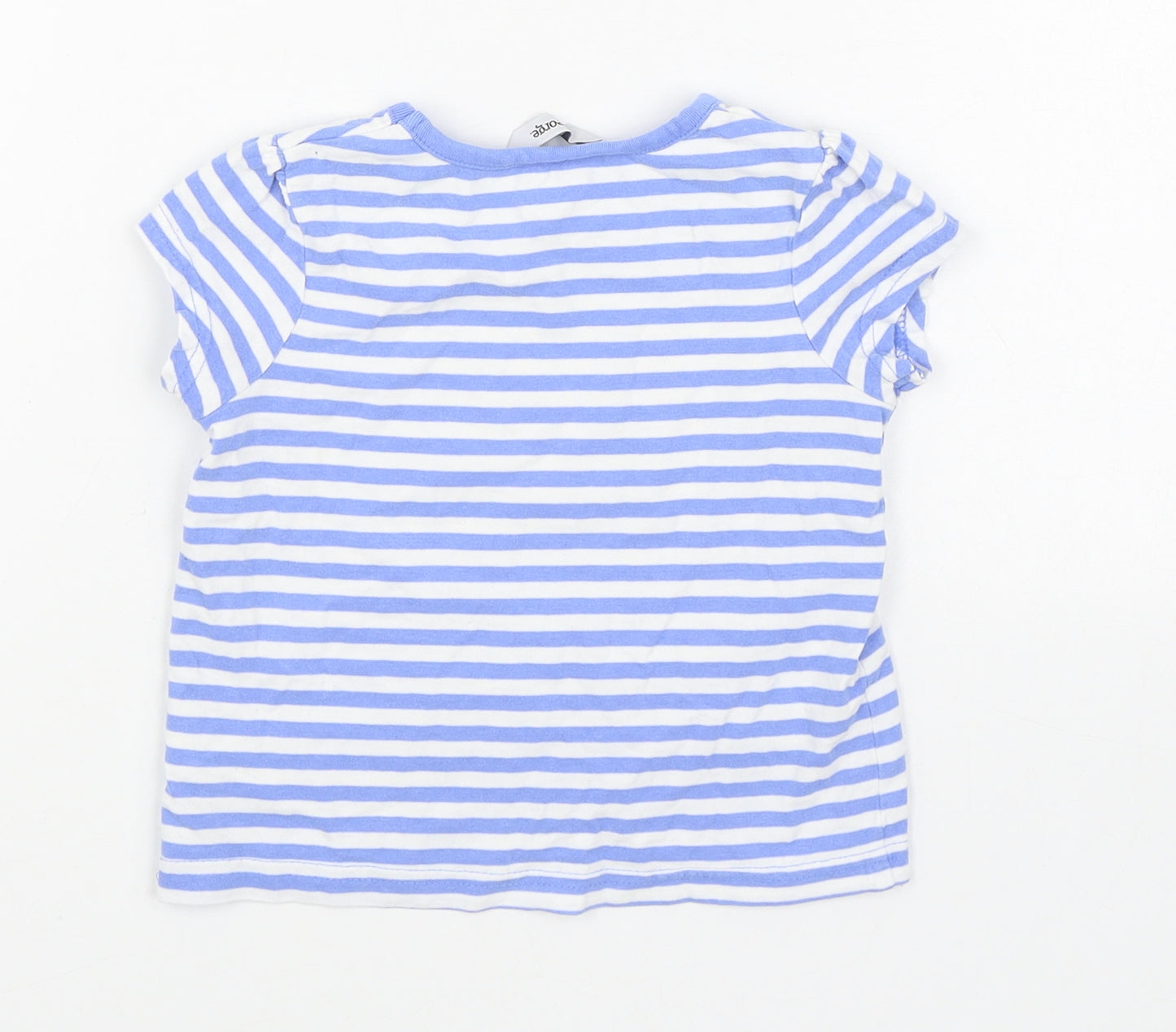 NEXT Girls Blue Striped 100% Cotton Basic T-Shirt Size 2-3 Years Round Neck Pullover