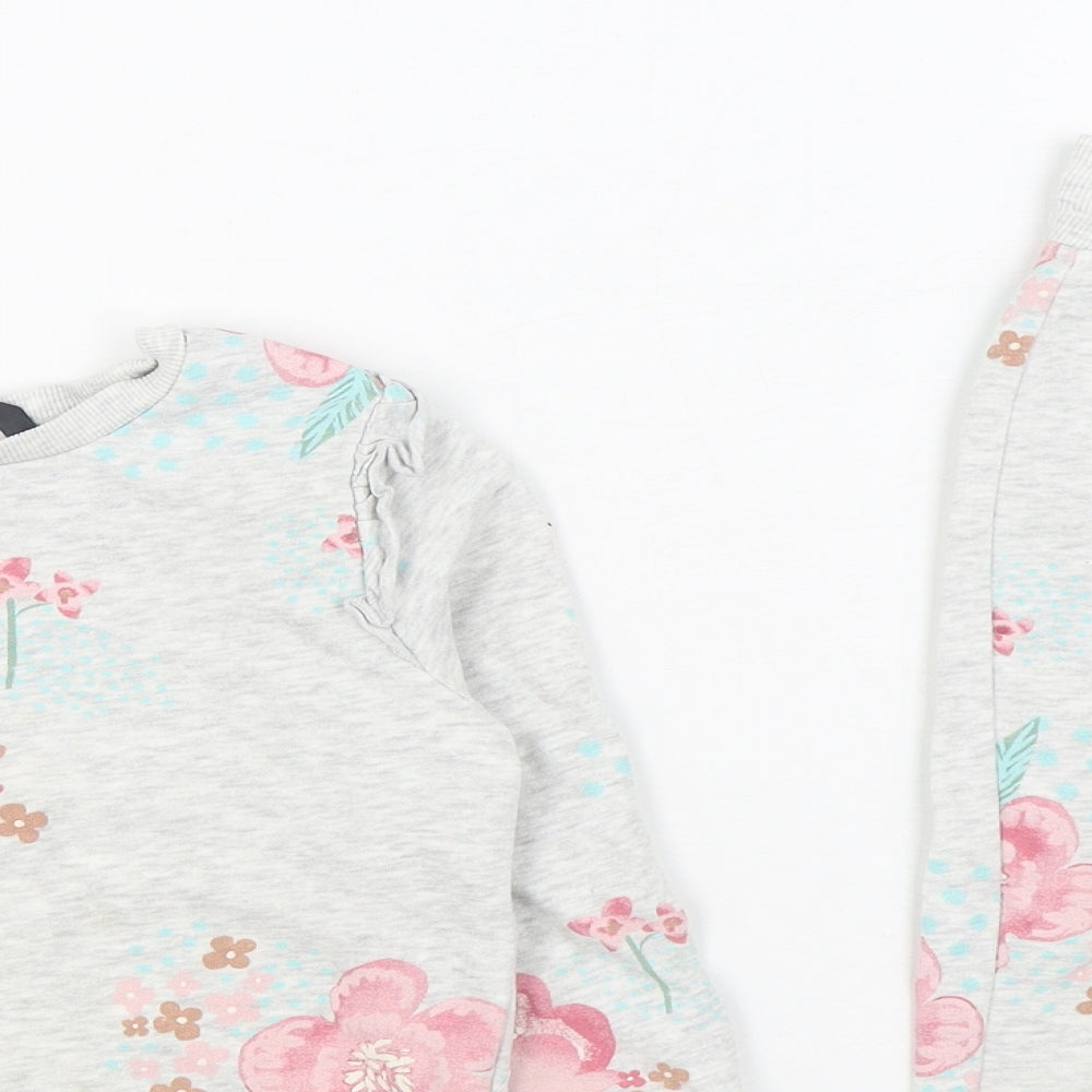 George Girls Grey Floral Cotton Trousers Outfit/Set Size 3-4 Years  Pullover - Sweat Set