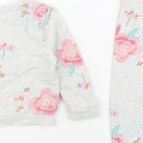 George Girls Grey Floral Cotton Trousers Outfit/Set Size 3-4 Years  Pullover - Sweat Set