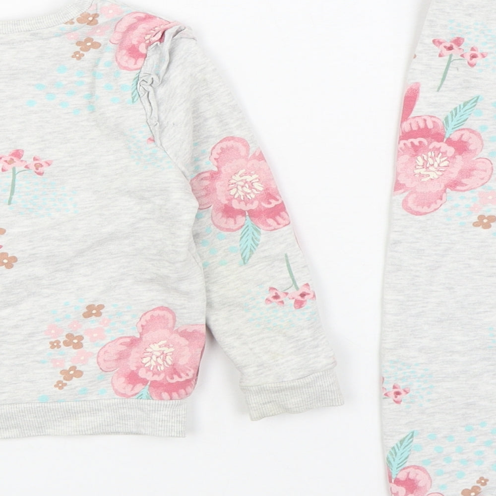 George Girls Grey Floral Cotton Trousers Outfit/Set Size 3-4 Years  Pullover - Sweat Set