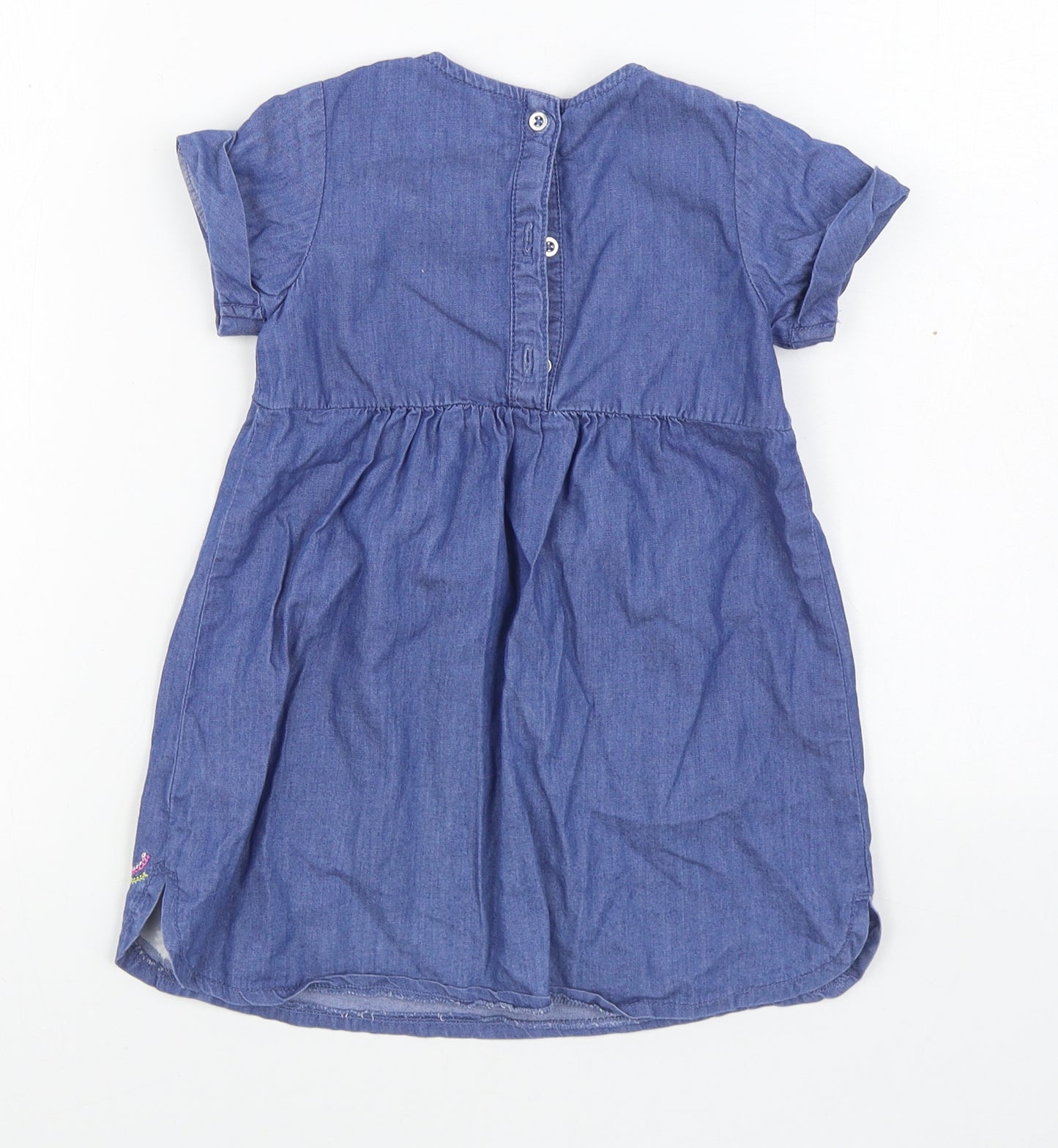 Dunnes Stores Girls Blue  100% Cotton Skater Dress  Size 3-4 Years  Round Neck Button
