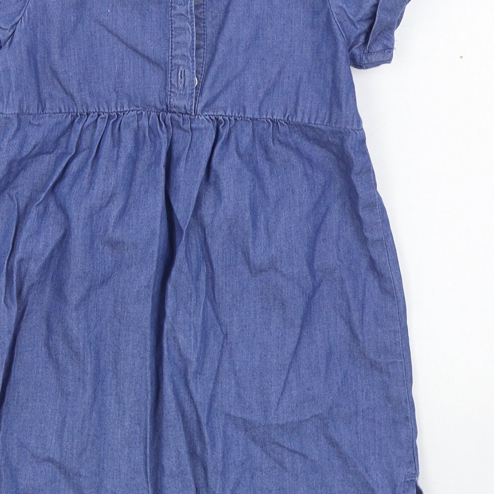 Dunnes Stores Girls Blue  100% Cotton Skater Dress  Size 3-4 Years  Round Neck Button