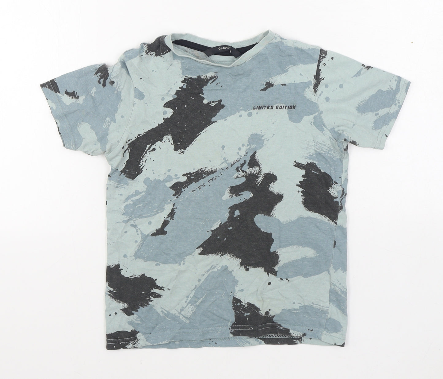 George Boys Blue Camouflage 100% Cotton Basic T-Shirt Size 5-6 Years Round Neck Pullover