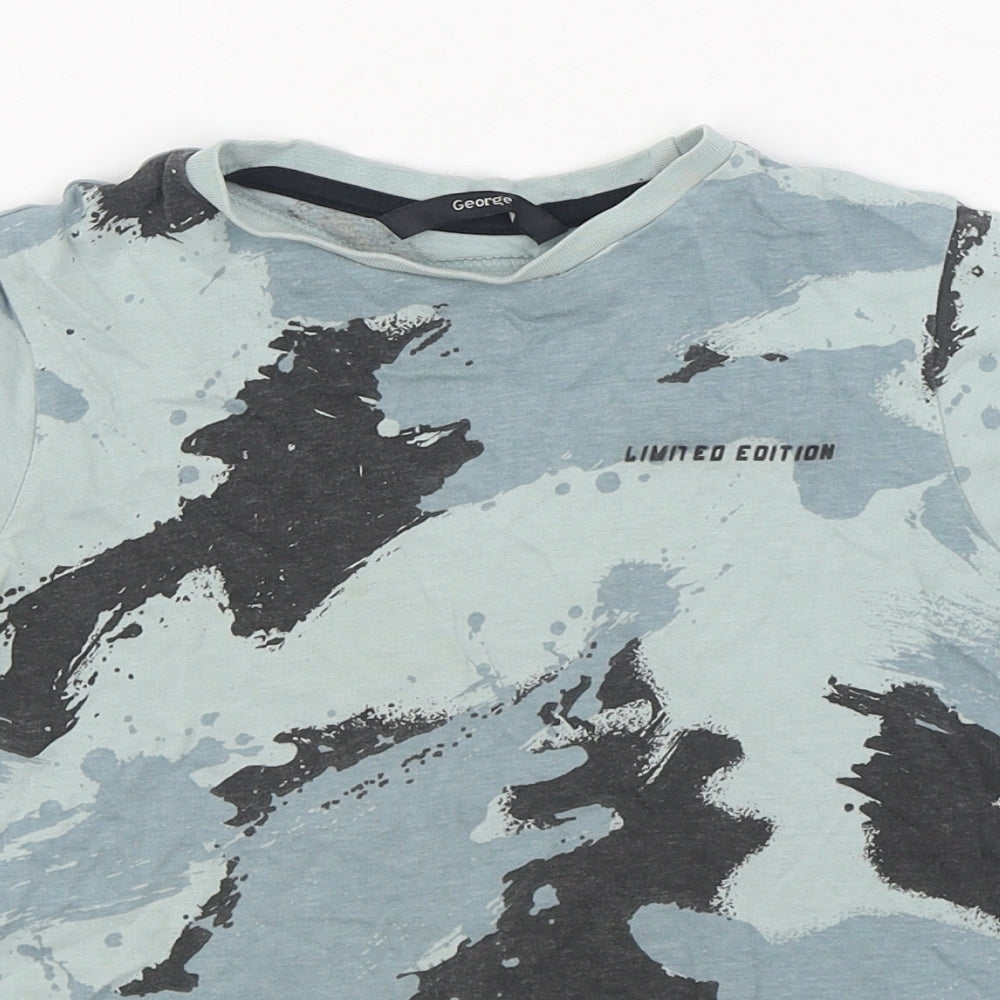 George Boys Blue Camouflage 100% Cotton Basic T-Shirt Size 5-6 Years Round Neck Pullover