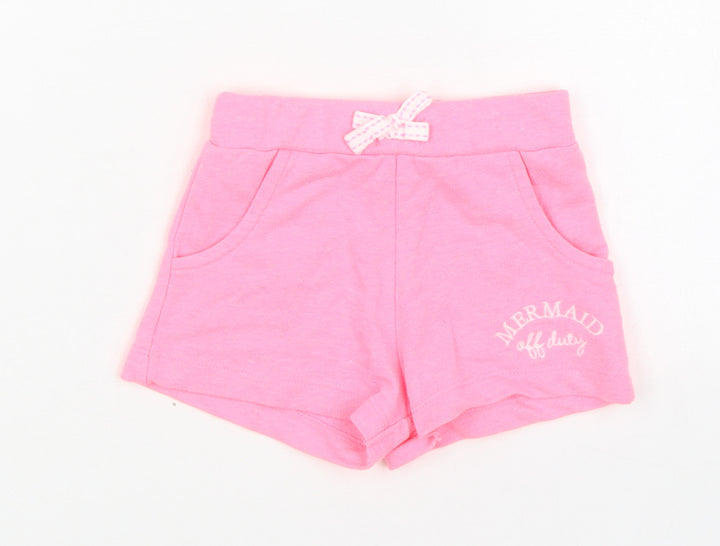 Dunnes Stores Girls Pink Polyester Cropped Trousers Size 18-24 Months Tie