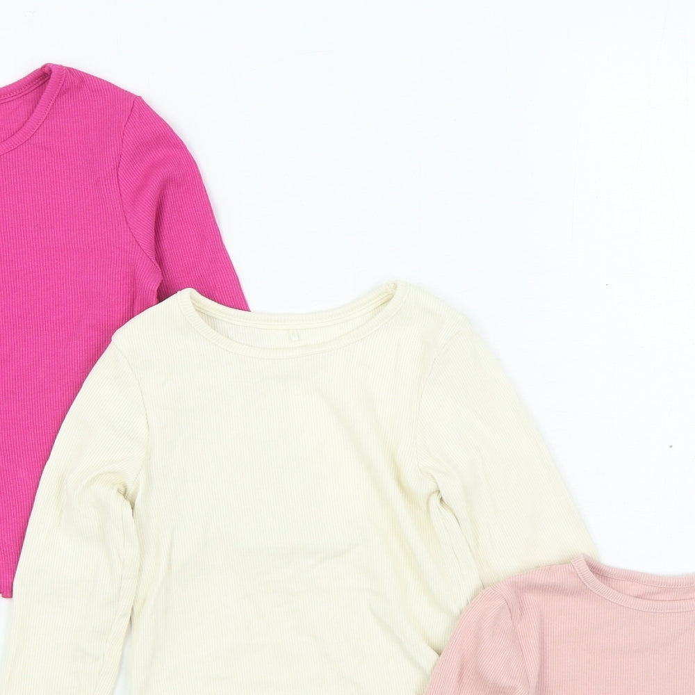 George + Next Girls Multicoloured  Cotton Basic T-Shirt Size 3-4 Years Round Neck Pullover - 3 Pack