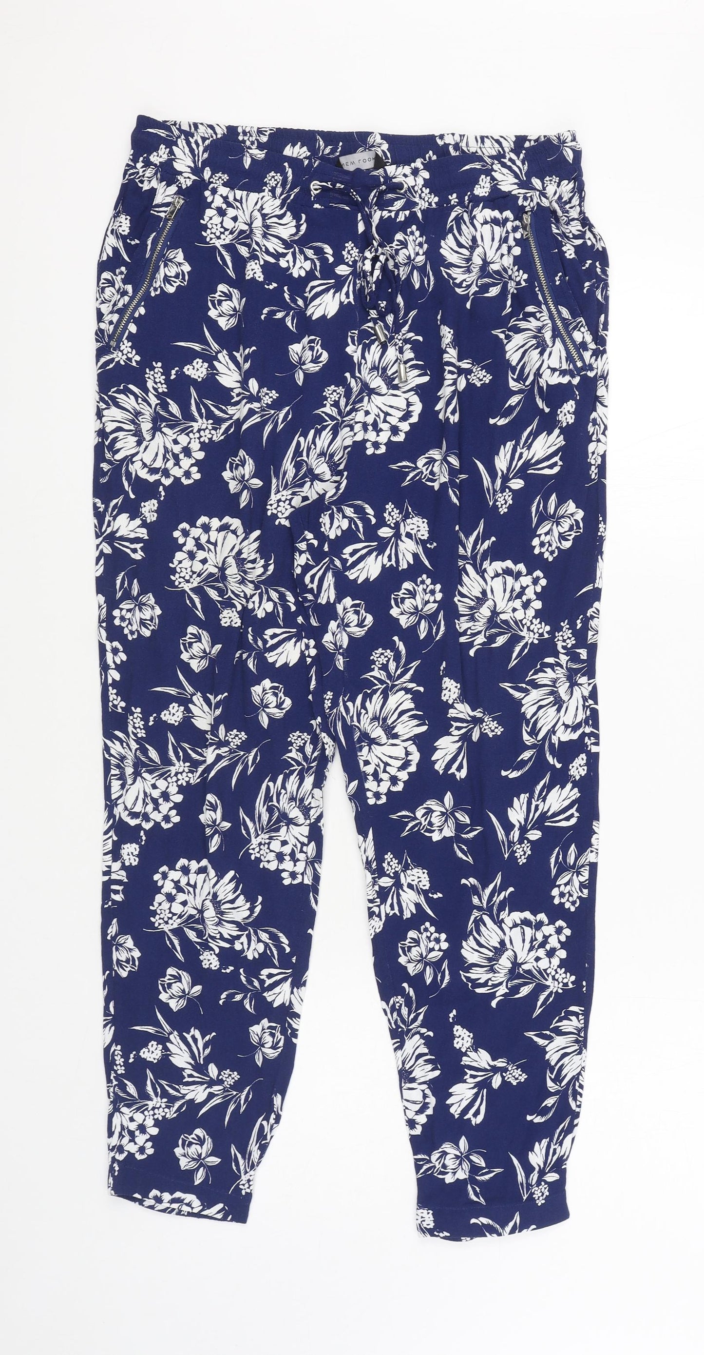 New Look Womens Blue Striped Viscose Trousers  Size 14 L25 in Regular