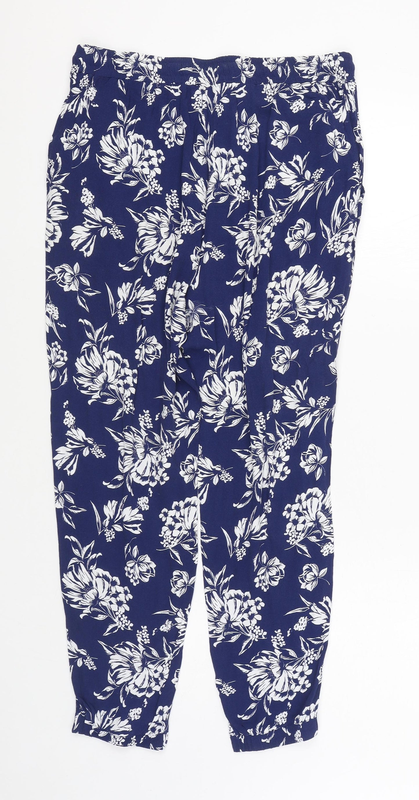 New Look Womens Blue Striped Viscose Trousers  Size 14 L25 in Regular