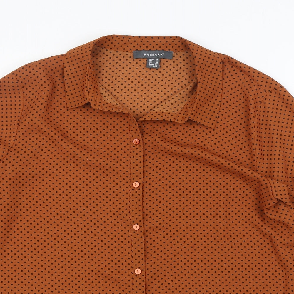 Primark Womens Brown Polka Dot Polyester Basic Button-Up Size 14 Collared