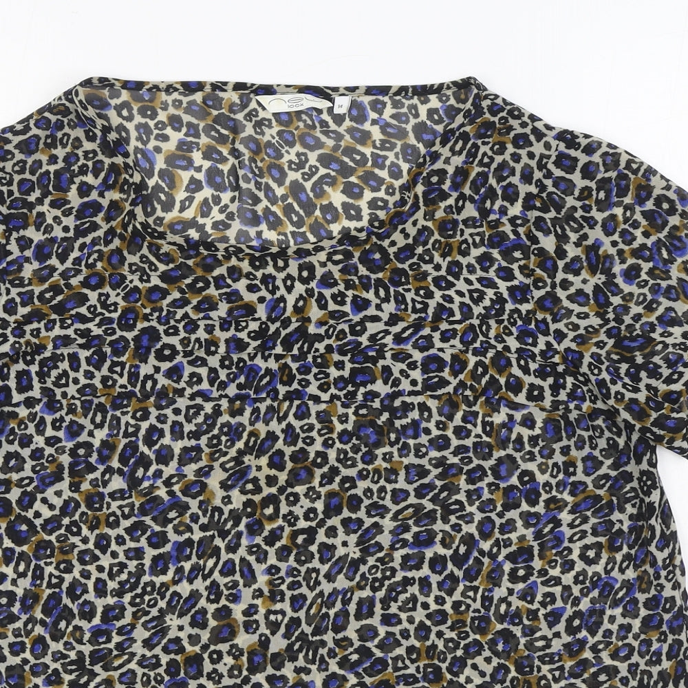 New Look Womens Multicoloured Animal Print Polyester Basic Blouse Size 14 Boat Neck