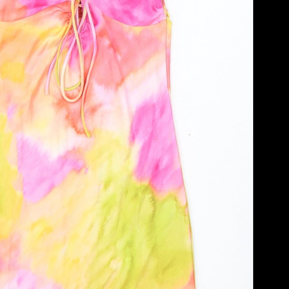 Dynamite Womens Multicoloured Geometric Polyester Bodycon  Size S  Sweetheart Tie