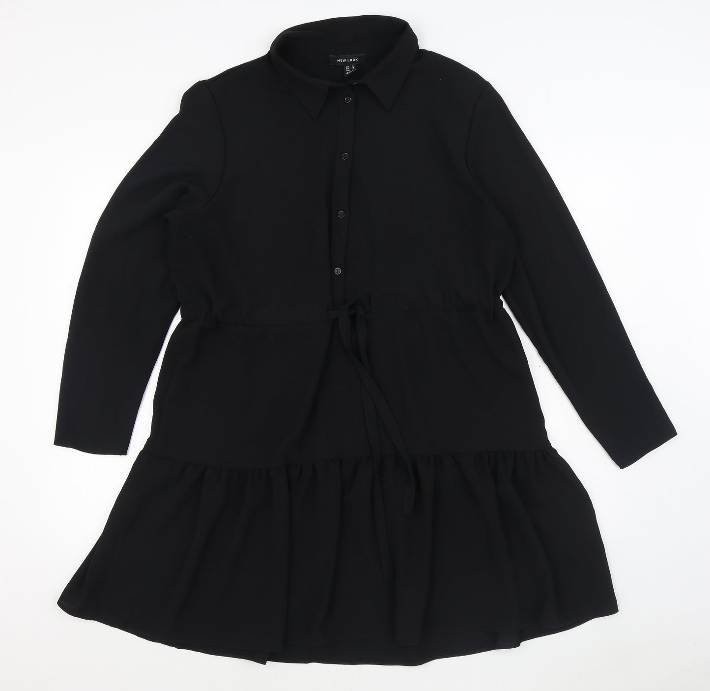 New Look Womens Black  Polyester Shirt Dress  Size 16  Collared Button