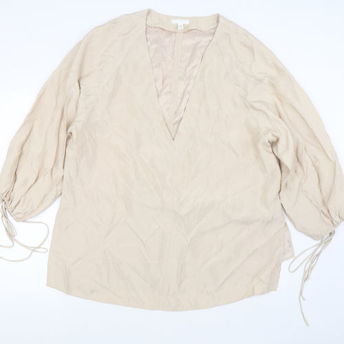 H&M Womens Beige  Polyester Basic Blouse Size L V-Neck