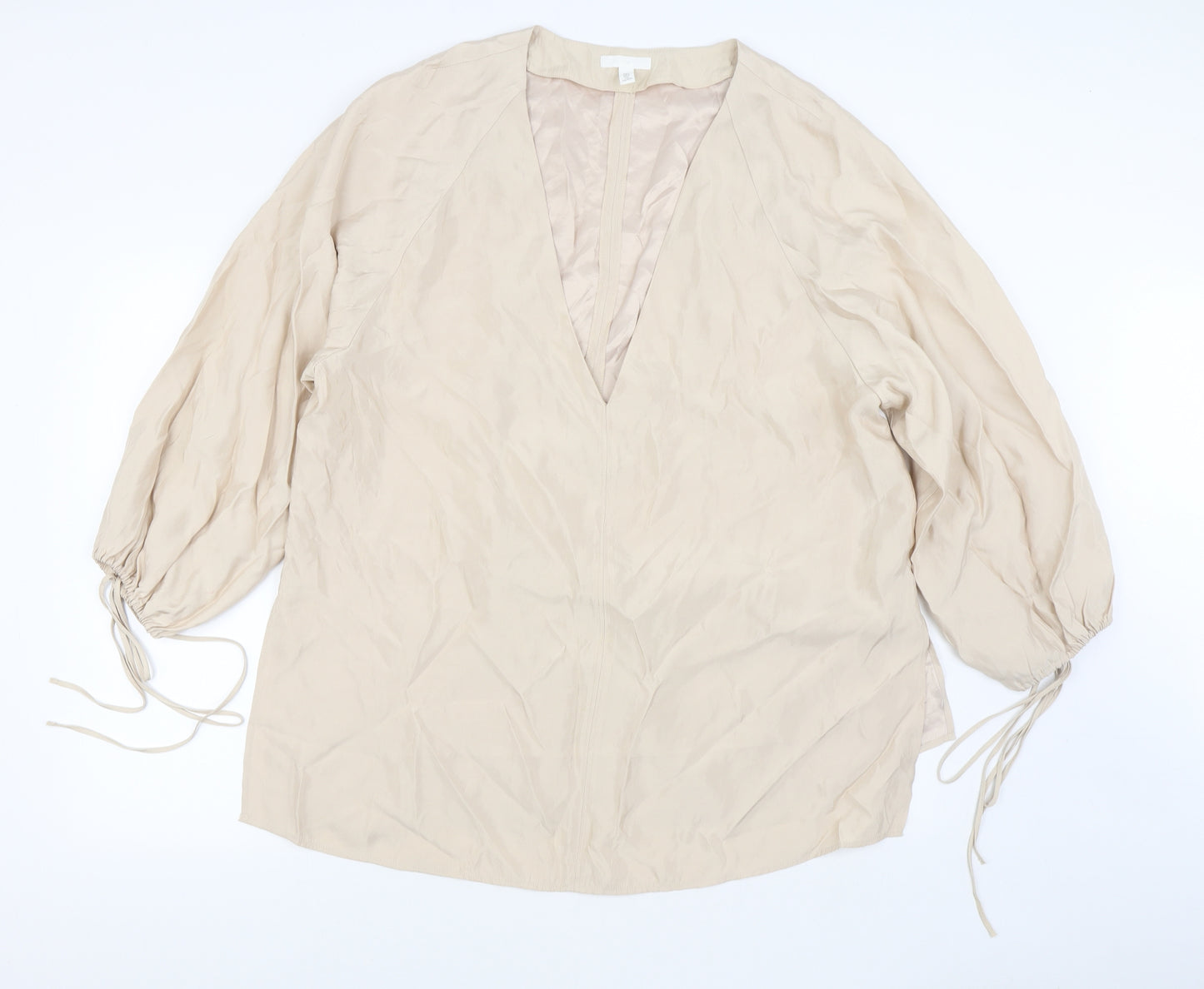 H&M Womens Beige  Polyester Basic Blouse Size L V-Neck