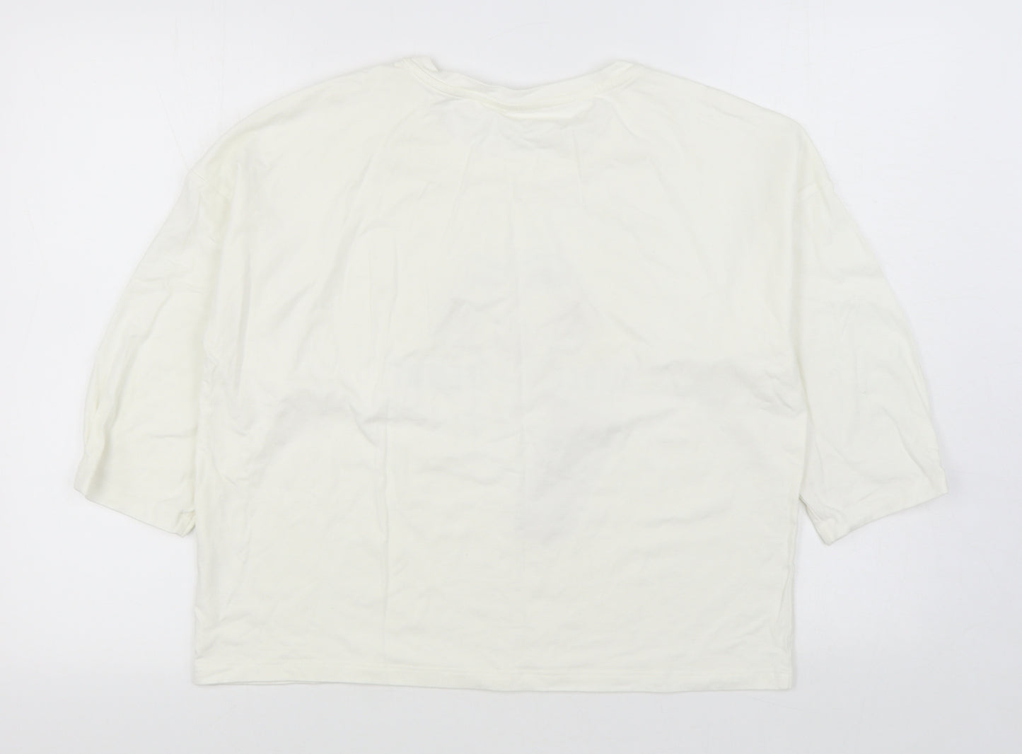 Stradivarius Womens White  Cotton Basic T-Shirt Size L Round Neck