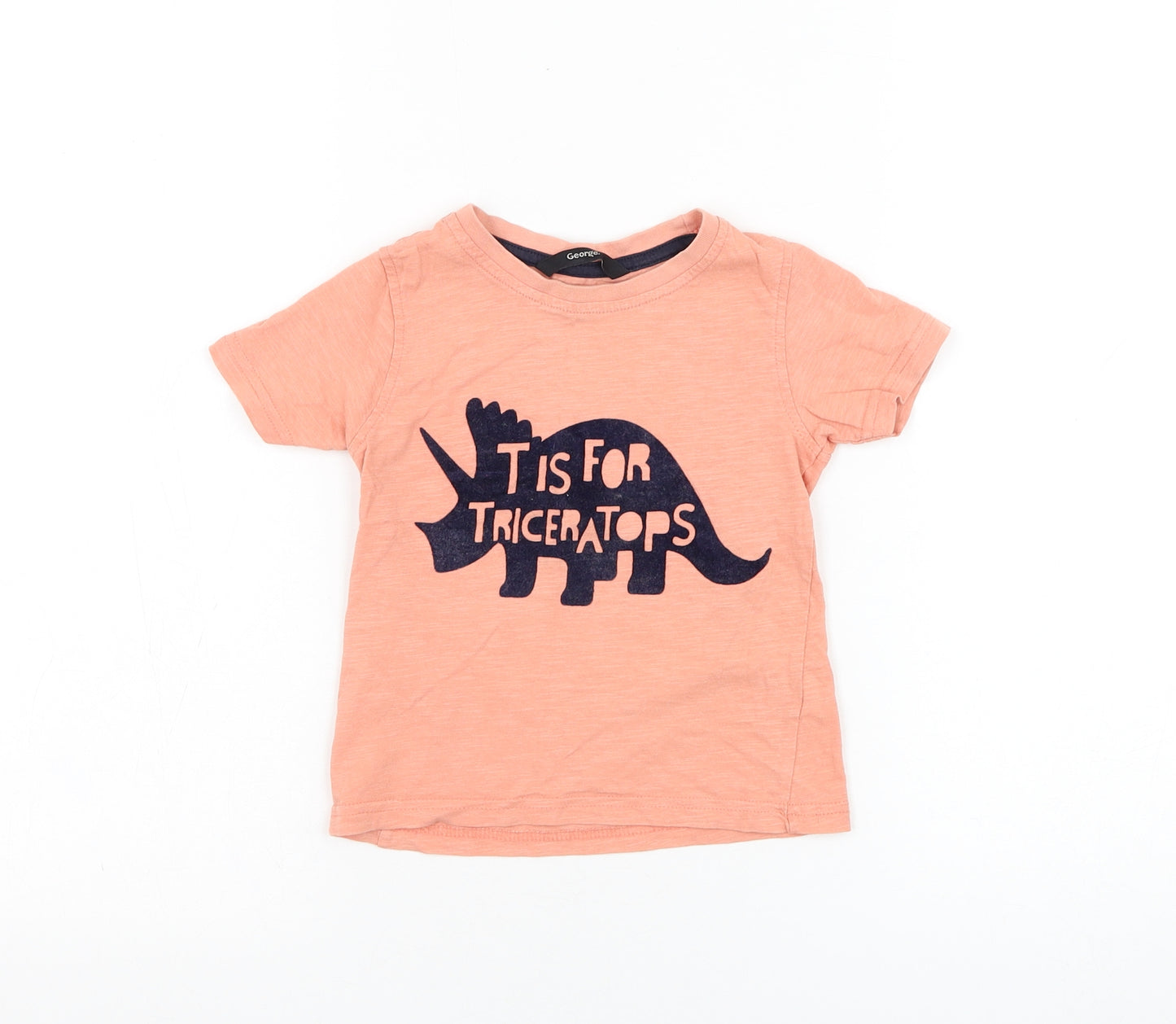 George Boys Pink  Cotton Basic T-Shirt Size 2-3 Years Round Neck Pullover - Dinosaur