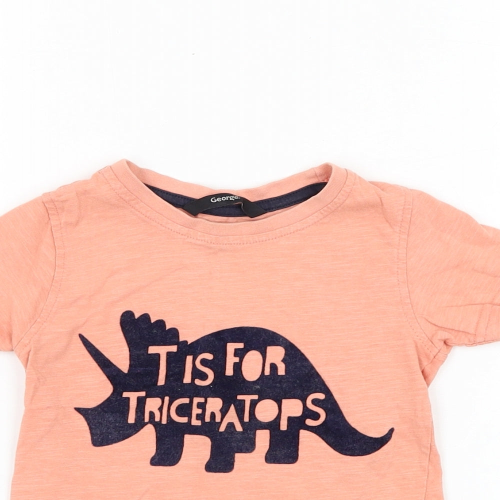 George Boys Pink  Cotton Basic T-Shirt Size 2-3 Years Round Neck Pullover - Dinosaur