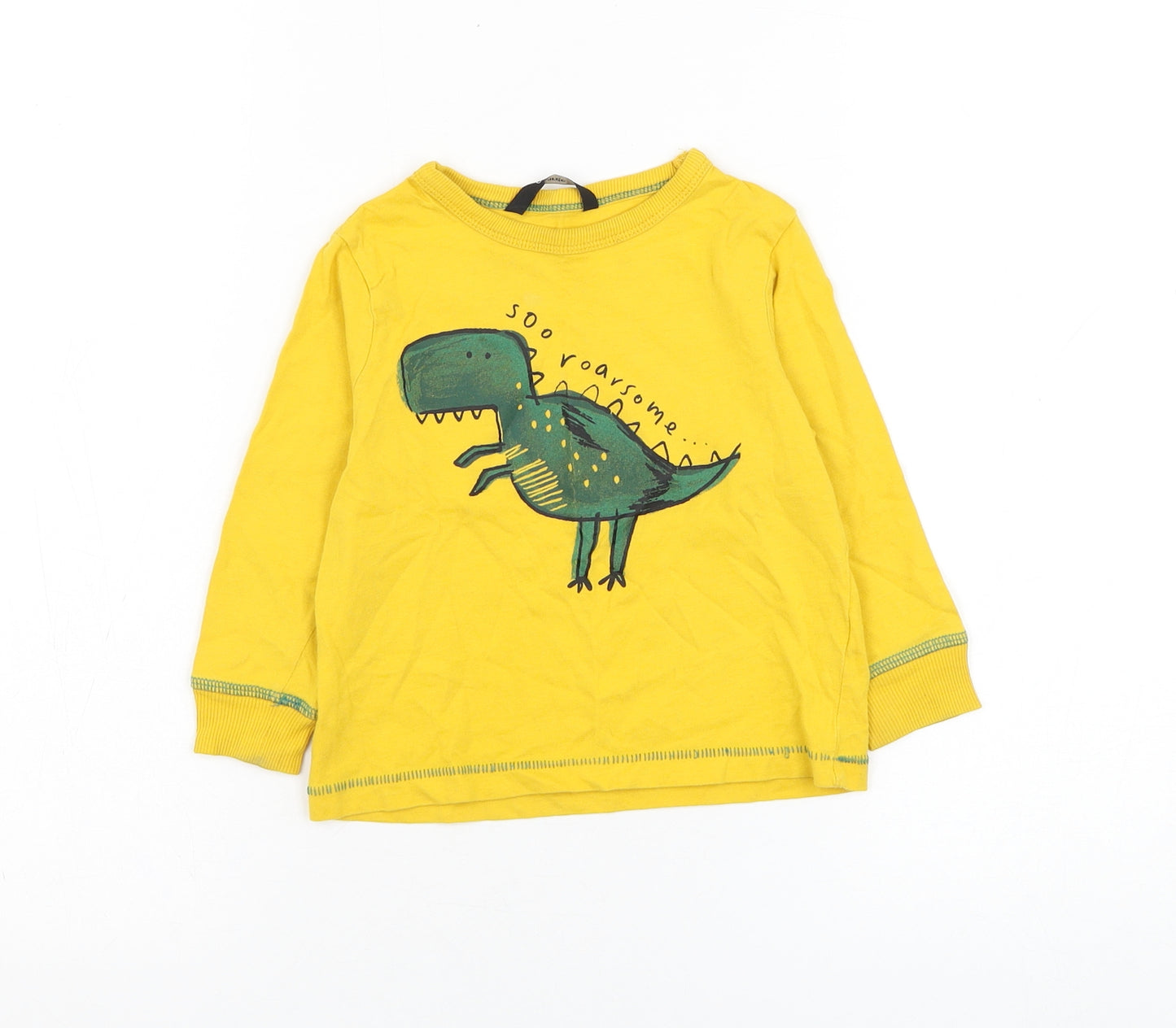 George Boys Yellow  Cotton Basic T-Shirt Size 18-24 Months Round Neck Pullover - Dinosaur