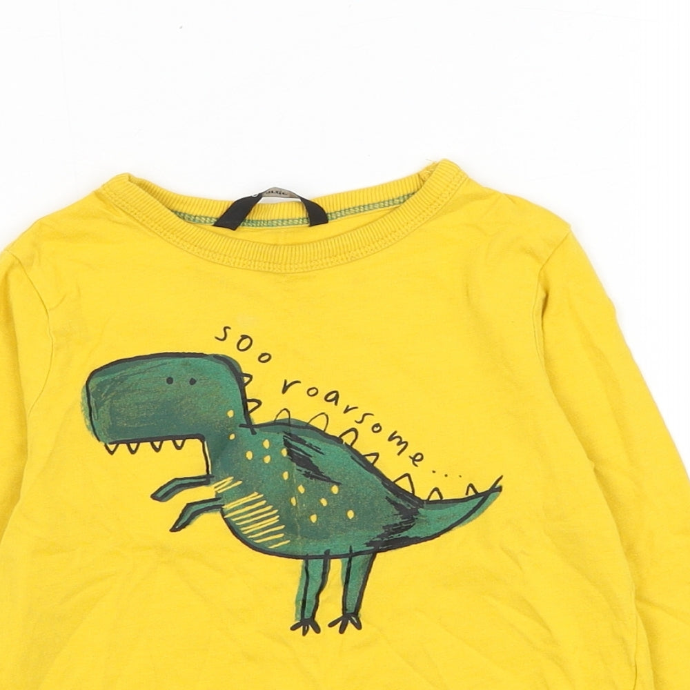 George Boys Yellow  Cotton Basic T-Shirt Size 18-24 Months Round Neck Pullover - Dinosaur