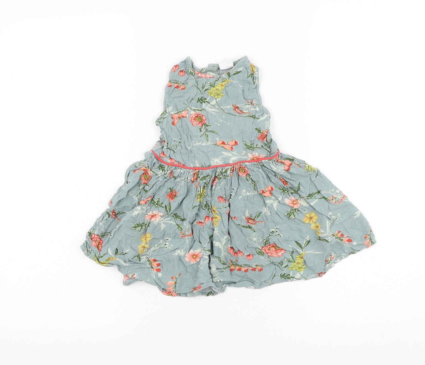 NEXT Girls Green Floral Viscose Skater Dress  Size 3 Years  Round Neck Pullover