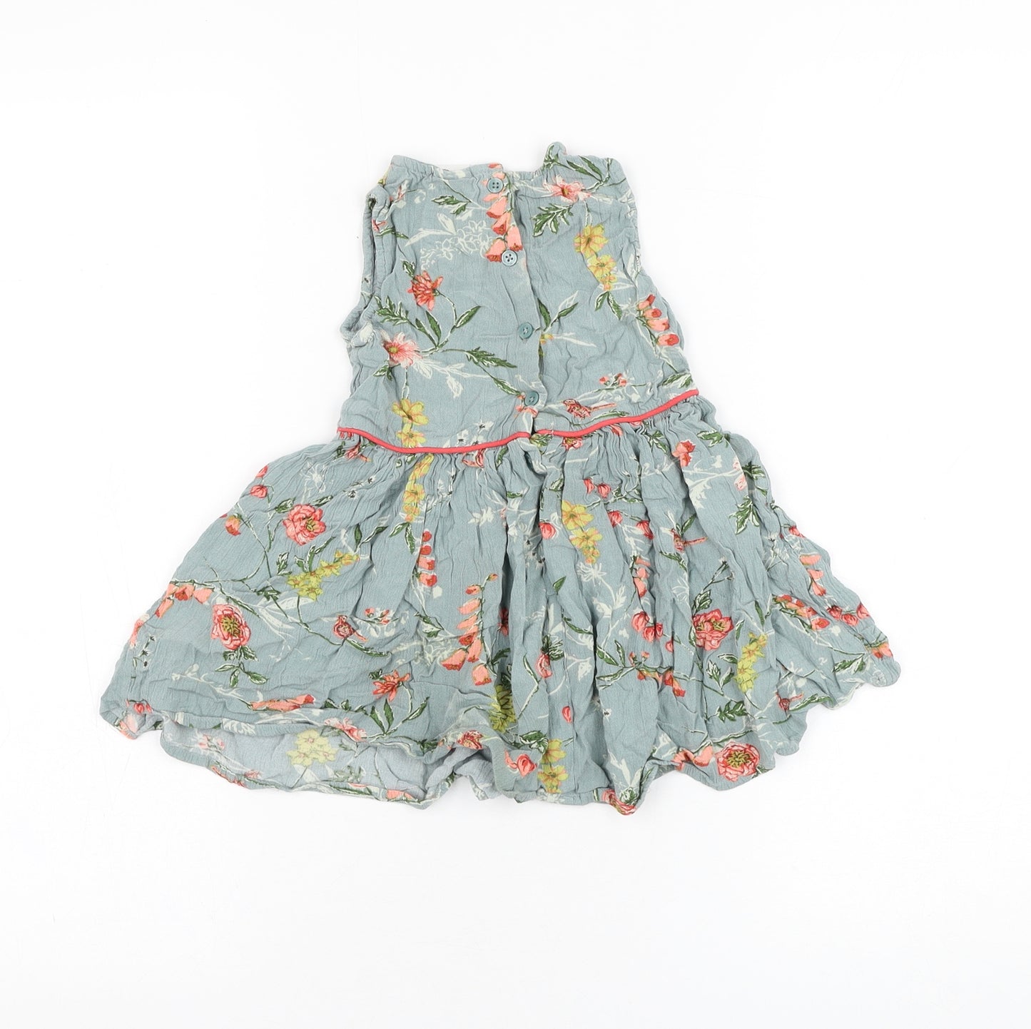 NEXT Girls Green Floral Viscose Skater Dress  Size 3 Years  Round Neck Pullover