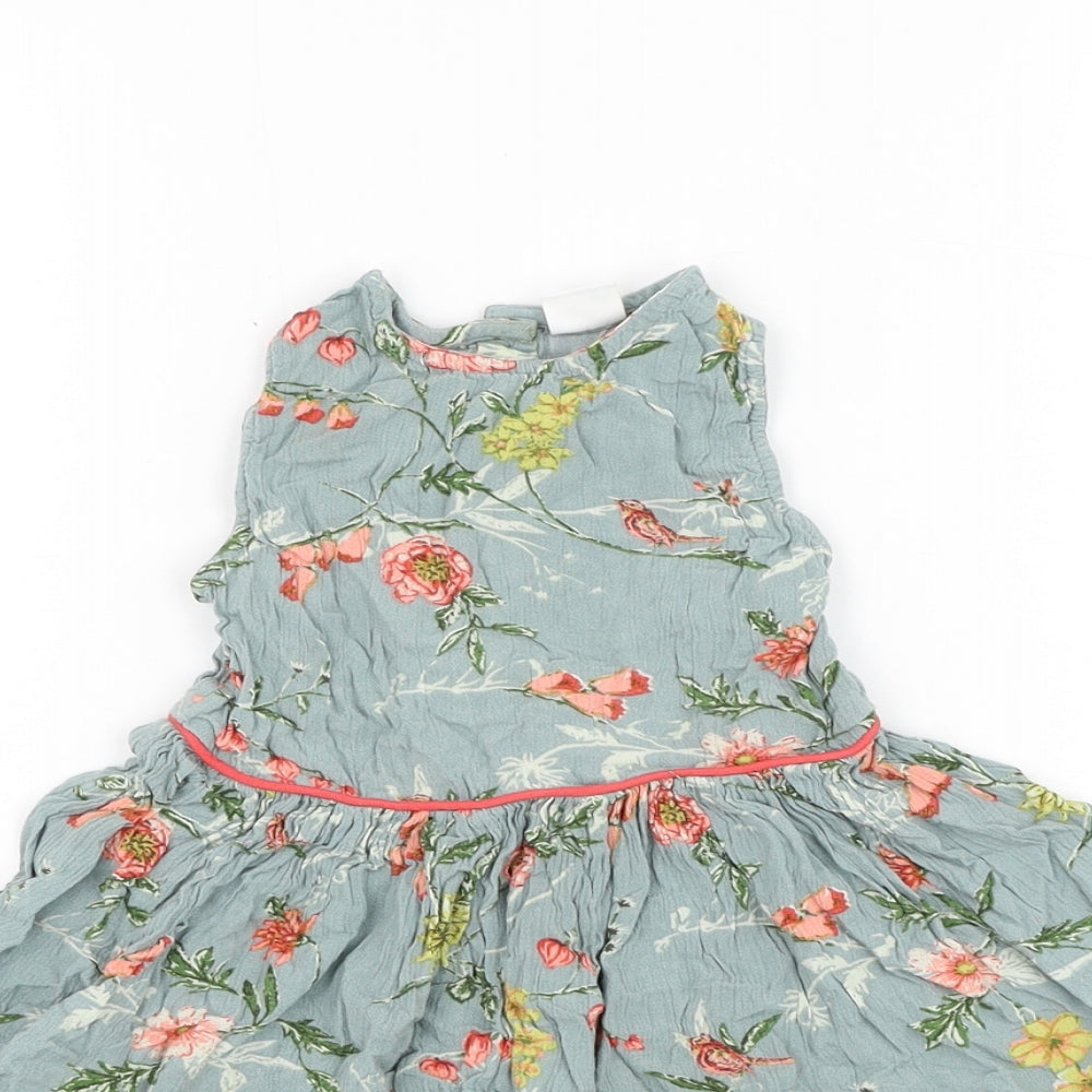 NEXT Girls Green Floral Viscose Skater Dress  Size 3 Years  Round Neck Pullover