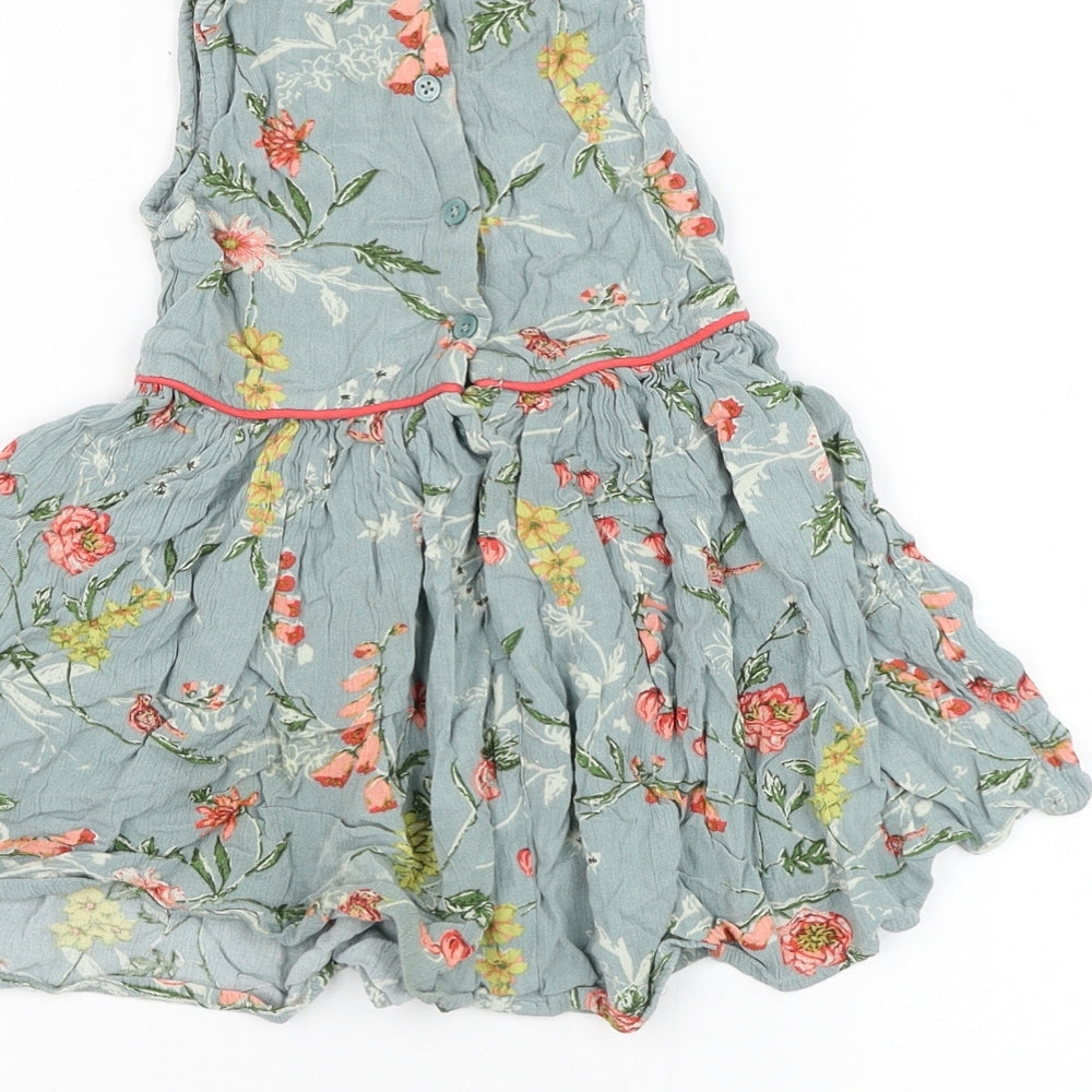 NEXT Girls Green Floral Viscose Skater Dress  Size 3 Years  Round Neck Pullover